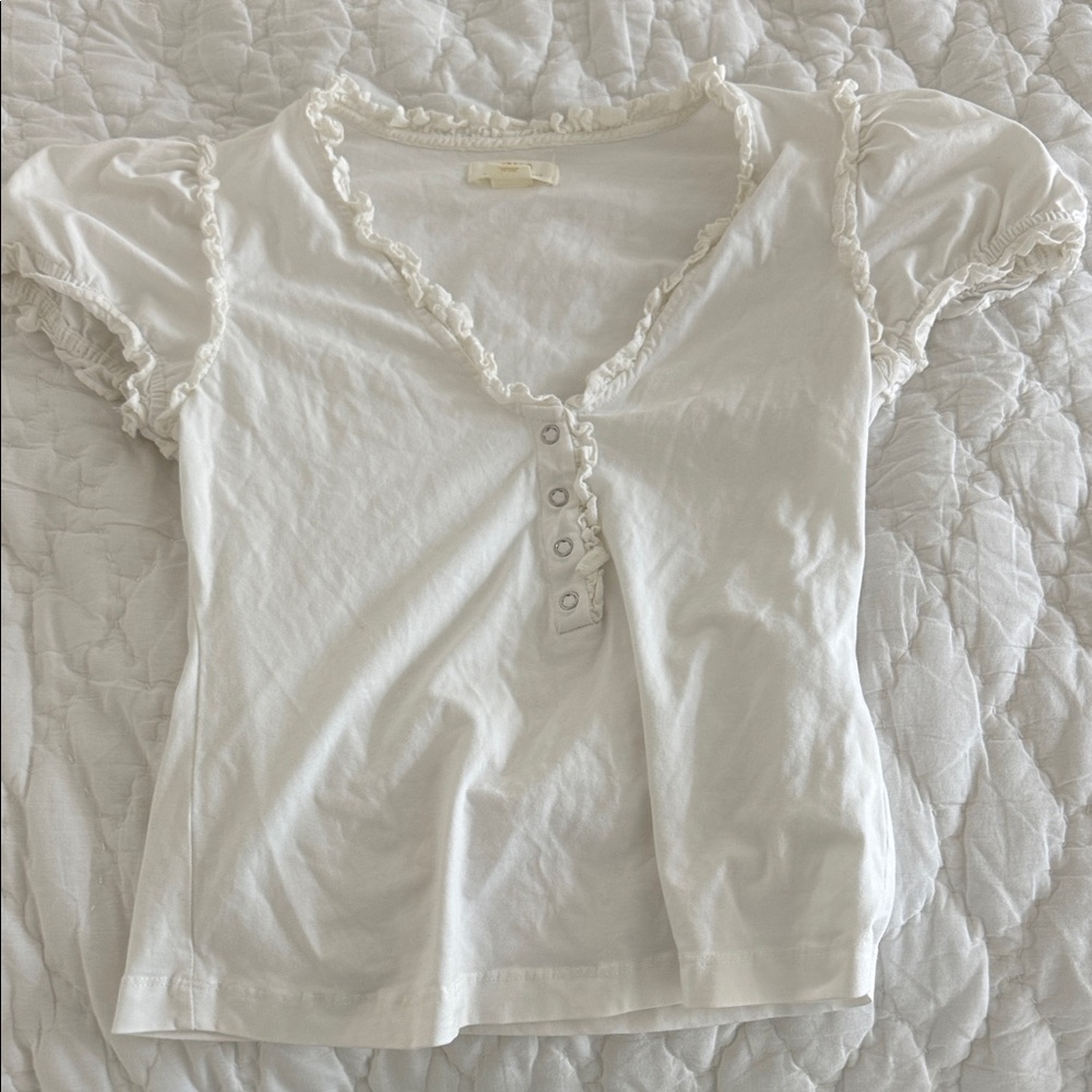 Anthropologie Ivory Ruffle-Trim Henley Tee - Women